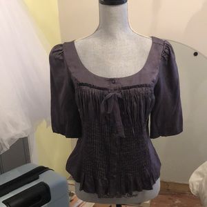 Anthropologie Fei Silk blend blouse ~ steel charcoal gray